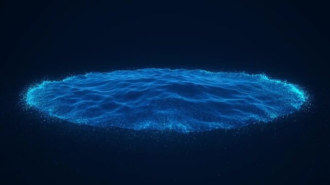 Abstract blue glowing particles forming an oval shape on a dark background.