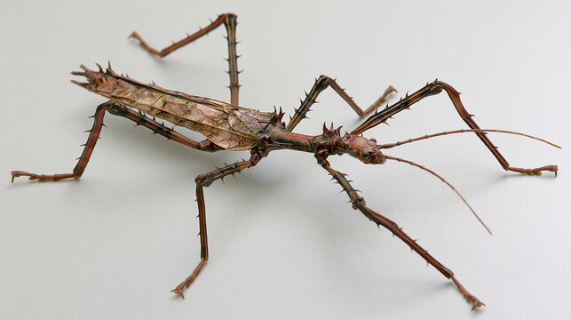 Spiny Stick Insect on White Background 
