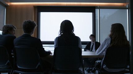 Fototapeta premium Business Meeting Presentation in Dimly Lit Office Room 