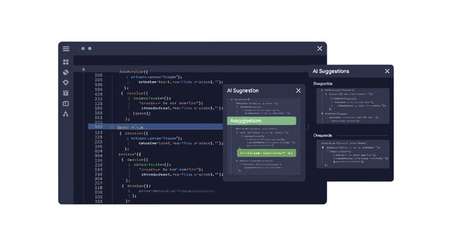 AI Coding Assistant and Programming Interface with Intelligent Code Suggestions in Dark Mode IDE
