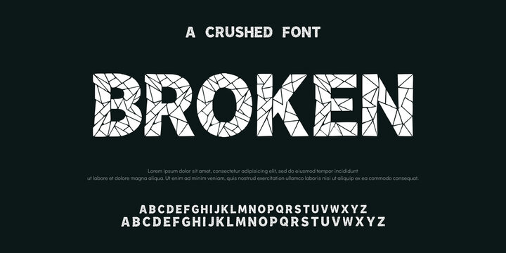 Broken Creative modern unique font wit broken pieces. Abstract alphabet font, for your future space design logo or brand name or game, vector illustration 10EPS.