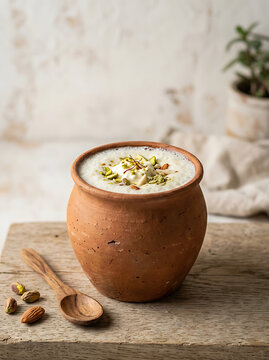 Sweet lassi in traditional clay pot