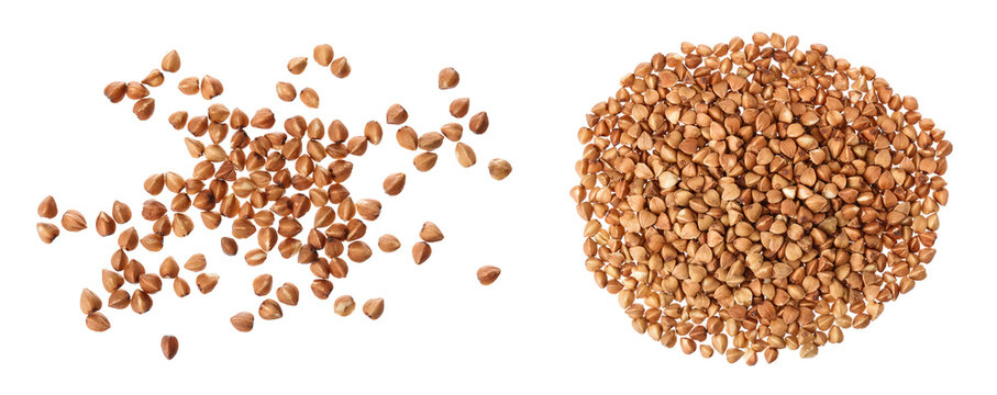 buckwheat grain isolated on white background . Top view. Flat lay.