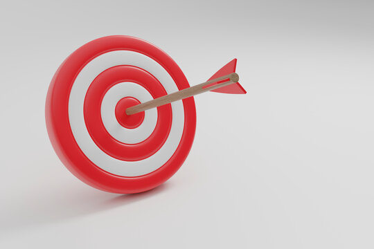 Red target with arrow hitting bullseye success concept render