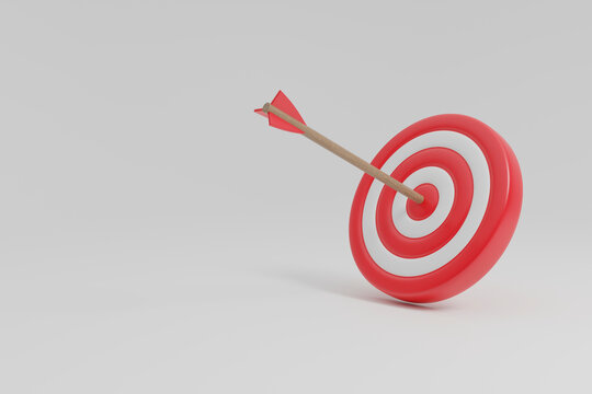 Red target with arrow hitting bullseye success concept render