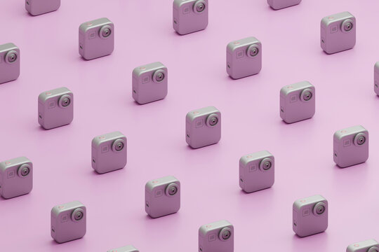 Action camera pattern on pastel purple background render