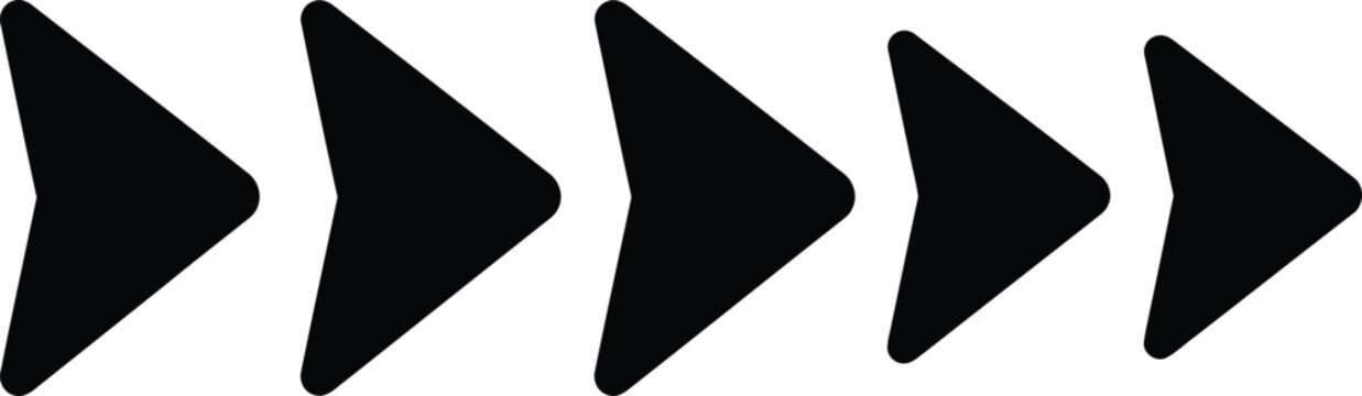 Five black right pointing arrow icons arranged in a horizontal row