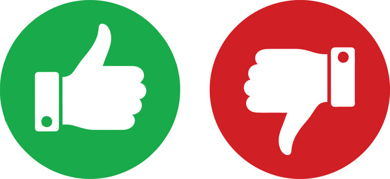 Green thumbs up and red thumbs down icons set for feedback and voting