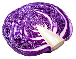 Obraz premium Half of a fresh red cabbage showing cross section texture