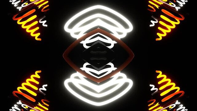Orange and White Neon Spiral Lamps Kaleidoscope Background VJ Loop in 4K