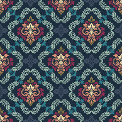 Fototapeta premium Damask seamless pattern vector background. baroque style pattern. Luxury textile. Graphic ornate pattern for wallpaper, fabric, packaging, wrapping. Damask floral ornament. 