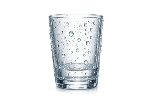 image.png Clear drinking glass with water droplets and small amount of water, fresh cold beverage container isolated on transparent background