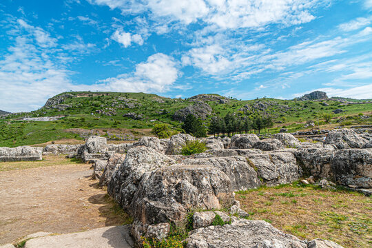 Scenic views of the archaeological remains and monumental stone walls of Hattuşa (Hattusha),  located in Boğazkale, &Ccedil;orum, this sprawling site was the fortified capital city of the Hittite Empire duri