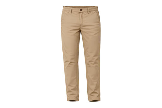 image.png Beige chino pants with button closure, belt loops, side pockets and slim casual fit, isolated on transparent background