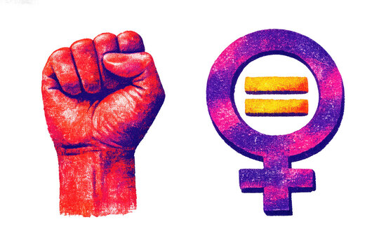 image.png Red raised fist with purple female gender symbol and equal sign, powerful feminist equality concept isolated on transparent background