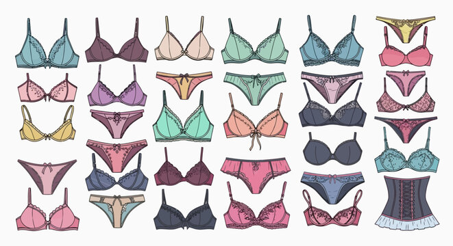 Variety of womens lingerie bras.
