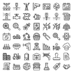 Fototapeta premium Agriculture And Technology Line Icons Collection On White Background