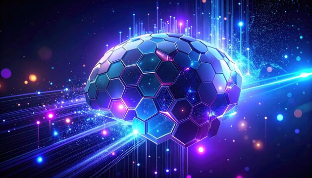 Abstract Digital Brain with Glowing Neural Network and Data Streams.