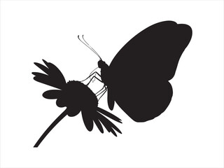 Black silhouette of butterfly on sunflower flat vector isolated illustration design © Smart Craft SVG