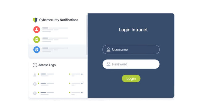 Cybersecurity Intranet Login Interface with Notifications and Access Logs Dashboard Design