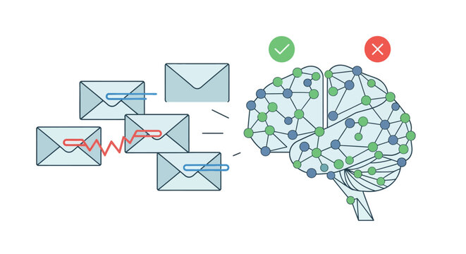 Artificial Intelligence Email Filtering and Machine Learning Concept Illustration