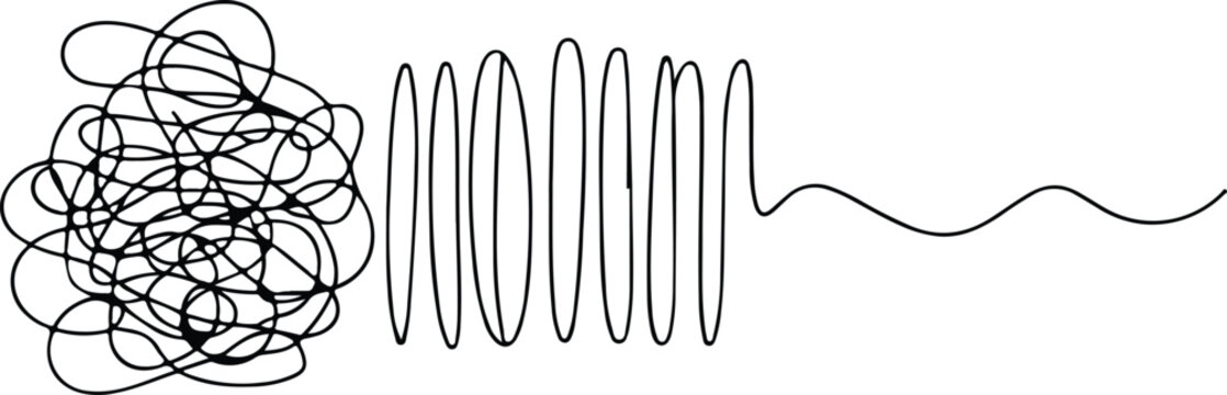 Black line drawing of tangled and wavy lines