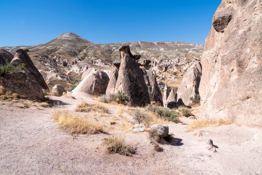 Landscape in the Devrent Valley in Cappadocia on a summer day.