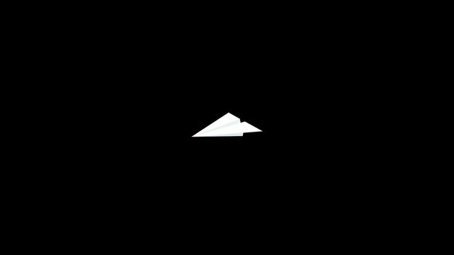 Static white paper airplane icon animation. Four paper planes flying in different directions on a black background. Simple motion graphics for presentations.