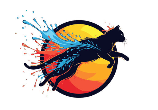 Cropped graphic illustration of vibrant blue orange and black paint sp