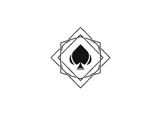 Right-cropped graphic illustration of a black spade emblem contained w