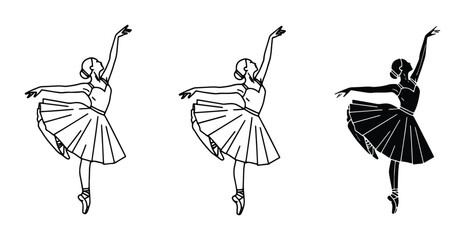 Elegant Ballet Dancers Vector Set, Graceful Female Performers in Tutus, Classic Dance Poses, Black and White Silhouettes for Performance Art and Design © Nasrin