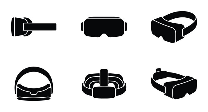 Virtual Reality Headsets, VR Goggles Icons Set, Futuristic Technology Device Illustrations, Immersive Entertainment Gear