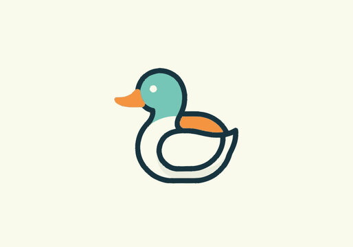 Right-cropped graphic illustration of a stylized teal duck with an ora
