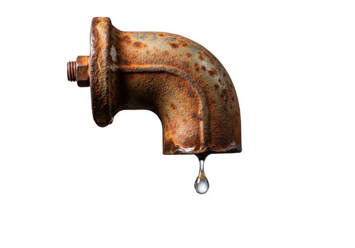 Old rusted metal pipe elbow with drip detail