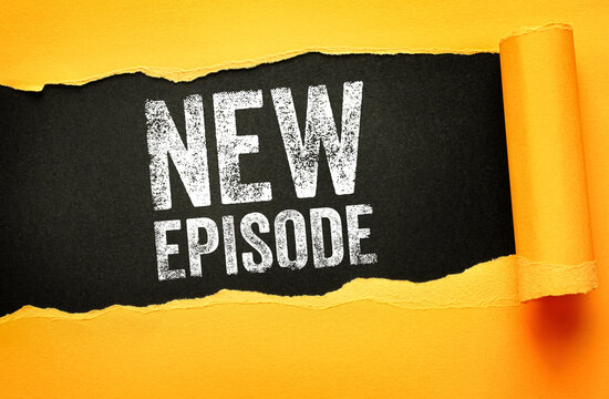 New episode text revealed on torn paper background symbolizing fresh content and continuation, ideal for podcast promotion, series announcements, media updates, and audience engagement visuals