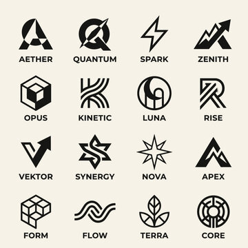 Minimal Geometric Abstract Logo Collection for Modern Startup Branding on a Light Background