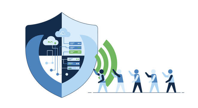 Cloud Data Security and Network Protection Concept Vector Illustration - Cyber Defense, Privacy, and Secure Server Infrastructure