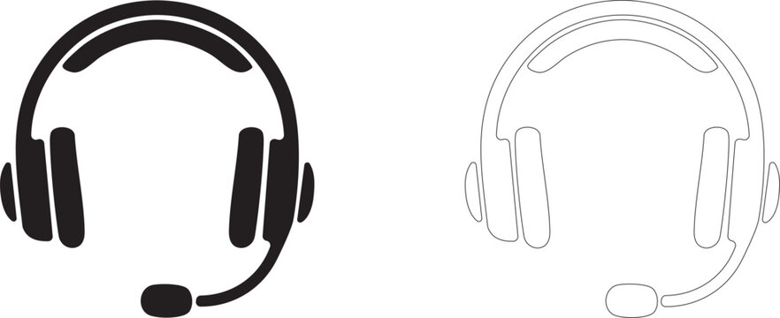 Communication headset vector icon, mission control operator headphones symbol, radio contact with astronauts, audio monitoring and aviation dispatch service.