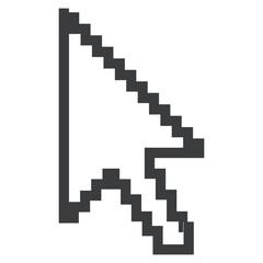 Fototapeta premium Computer mouse arrow pointer icon in classic pixelated square edge style.