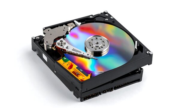 A hard disk drive with a partially removed top casing