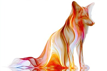 Naklejka premium Abstract fox form with flowing colors on white background, digital art
