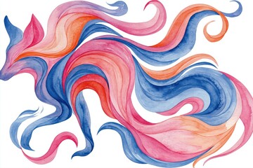 Naklejka premium Abstract watercolor fox shape with flowing pink, blue, and orange curves