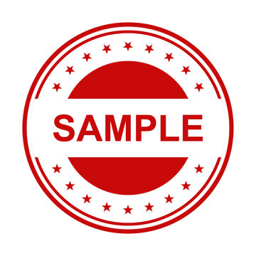 Red sample stamp with white text isolated on transparent background