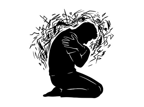 Person in distress, mental health, anxiety, isolation, abstract background