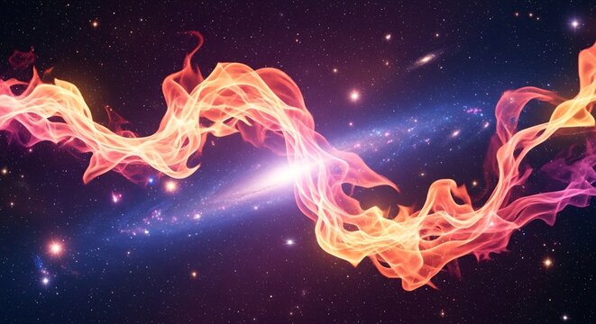 Vivid cosmic nebula with swirling fiery energy streams and sparkling stars creating a mesmerizing space scene perfect for science fiction and astronomy themes