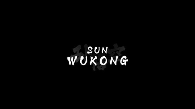 Static video frames of Sun Wukong logo on black background. Four identical white and gray logos with Asian characters and text.