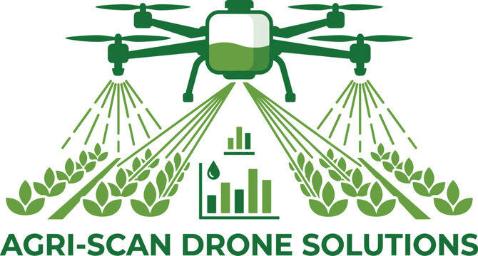 Pixel Art Green Agriculture Drone Spraying Crops With Data Analytics Symbol On White Background