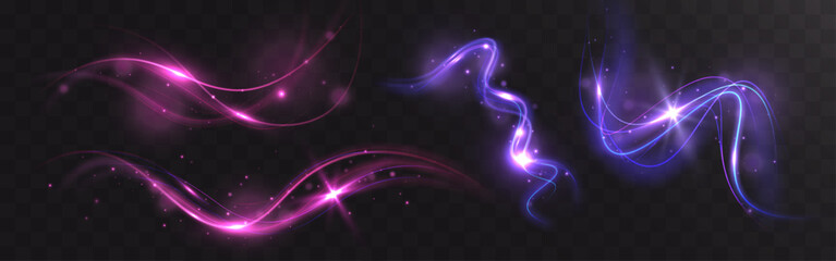 Obraz premium Light Wave Collection with Glowing Energy Trails and Abstract Purple Blue Particle Effects 