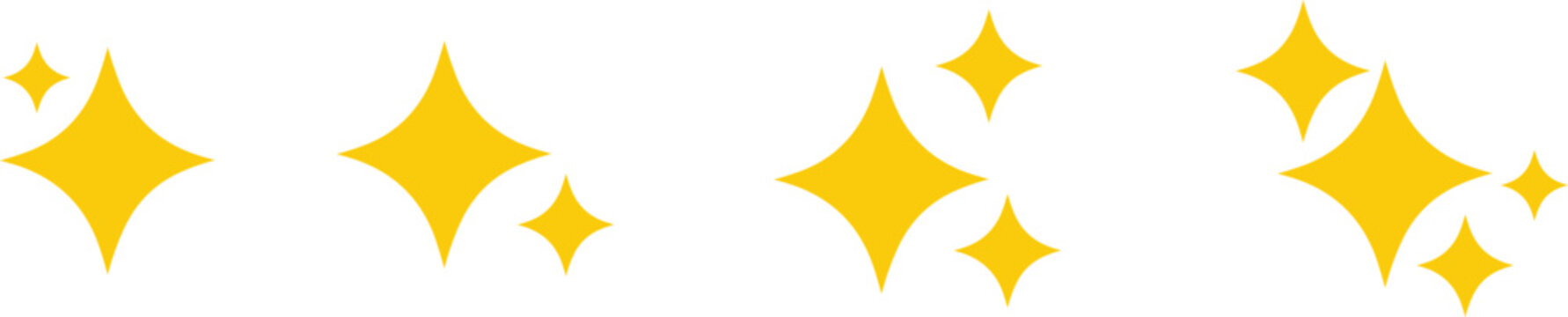 A set of sparkling yellow star icons. Simple star burst symbols vector illustrations