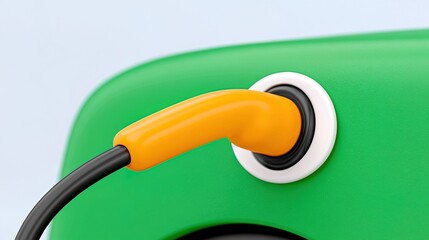 Naklejka premium Electric connection on a bright green device at a tech workspace
